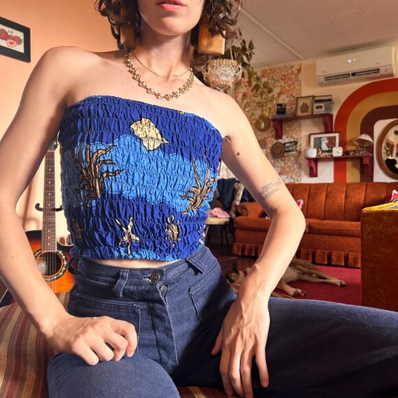 1990s Caribbean Sun ruched starfish ocean print tube top! - Picture 2 of 12